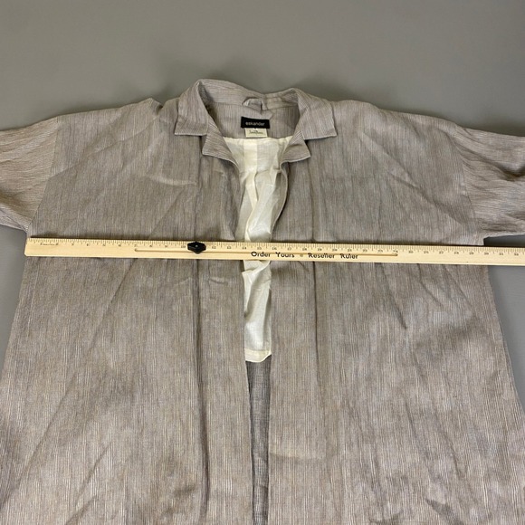 Eskandar Neiman Marcus Jacket Size 2 US 14-16 Linen Silk Wool Brown Striped Open - Picture 9 of 14